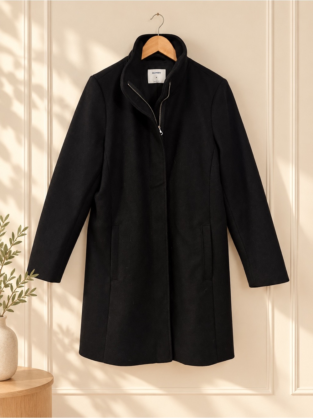 Old Navy Classic Black Wool-Blend Stand-Collar Coat Womens Size M